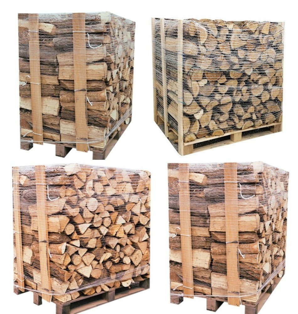 4 X Paletten (2 weiße Eiche + 2 Buche/Hainbuche) – 50 cm lange Scheite