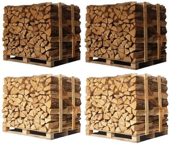 4 x Paletten (2 Weiß-Eiche + 2 Buche/Hainbuche) – 33 cm Holzscheite