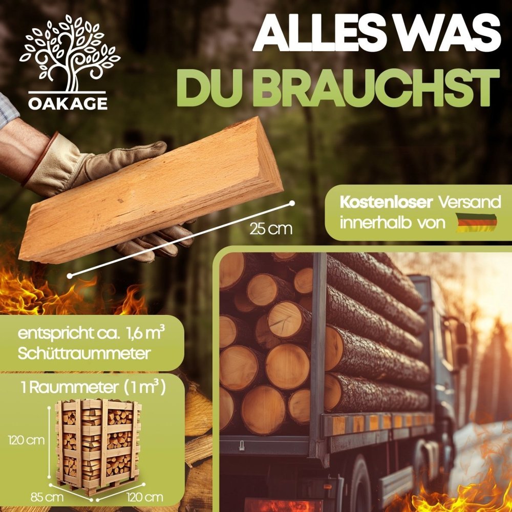 Birken-Brennholz 1 Raummeter Palette kammergetrocknet aromatisches Flammenbild