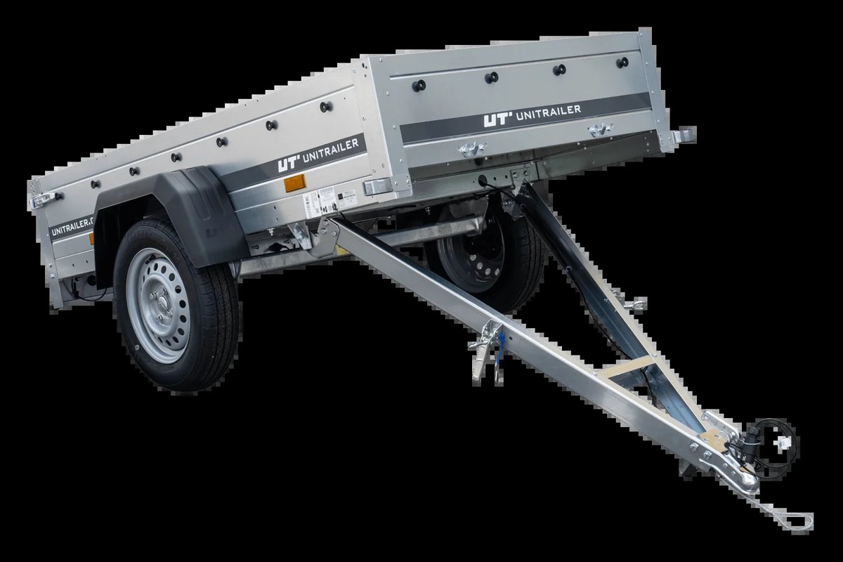 200×106 Gitteranhänger mit blauer Flachplane, Gitterwänden und Stützrad – Garden Trailer 200 KIPP